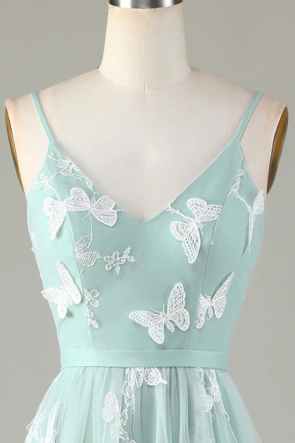 Elegant Italian Noodle Strap Matcha Bridesmaid Dress