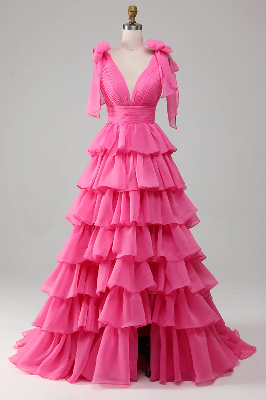 Sweet Princess A-line V-neck Purple Red Split Ball Dress