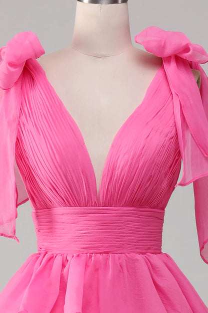 Sweet Princess A-line V-neck Purple Red Split Ball Dress