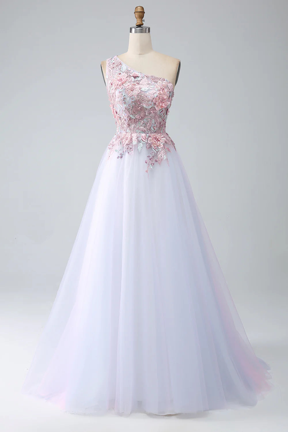 A-line sexy and elegant one shoulder pink ball dress