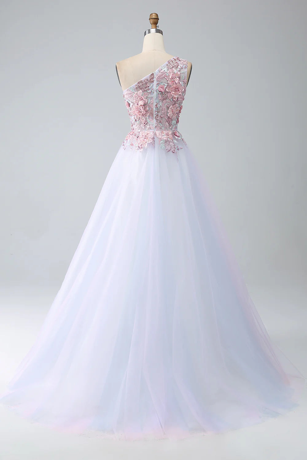 A-line sexy and elegant one shoulder pink ball dress