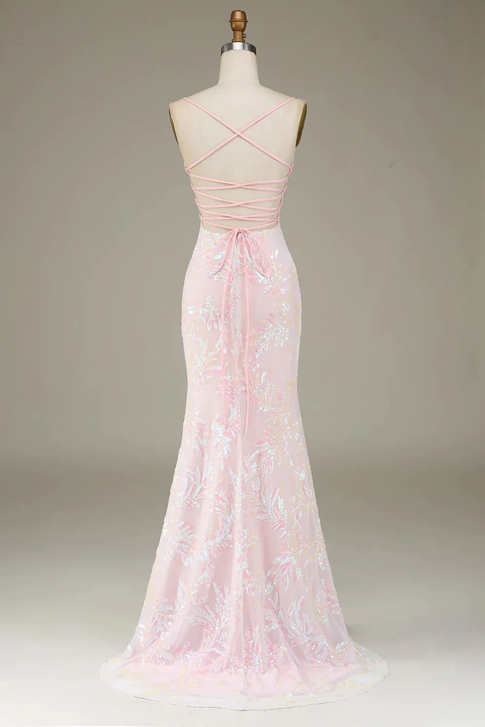 Sweet Pink Italian Noodle Lace up Long Mermaid Ball Dress Split