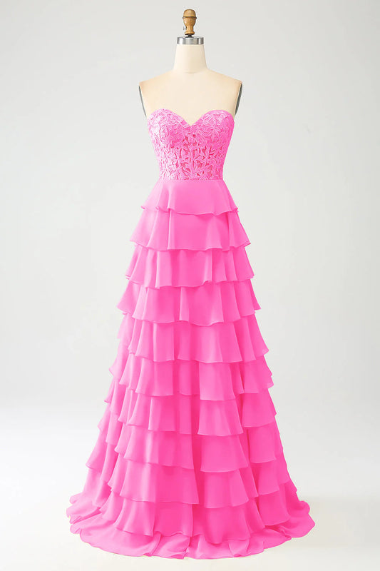 Yellow elegant and sweet layered long ball dress