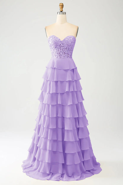 Yellow elegant and sweet layered long ball dress