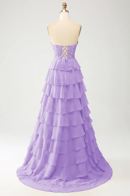 Yellow elegant and sweet layered long ball dress