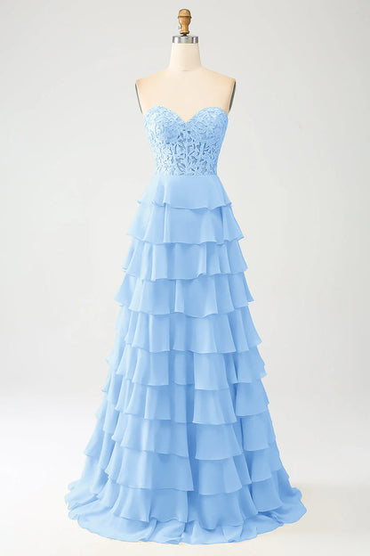 Yellow elegant and sweet layered long ball dress