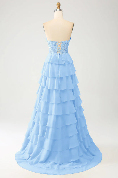 Yellow elegant and sweet layered long ball dress