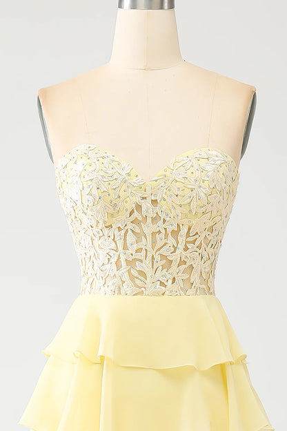 Yellow elegant and sweet layered long ball dress