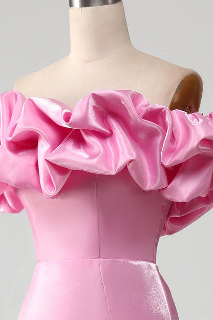 Mermaid Elegant and Sexy Off Shoulder Pink Ball Dress with Split Front