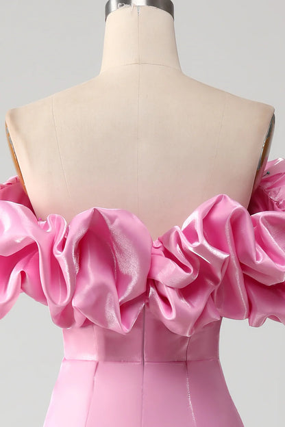 Mermaid Elegant and Sexy Off Shoulder Pink Ball Dress with Split Front