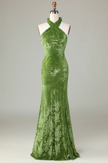 Velvet Premium Olive Slim Fit Sweet Bridesmaid Dress