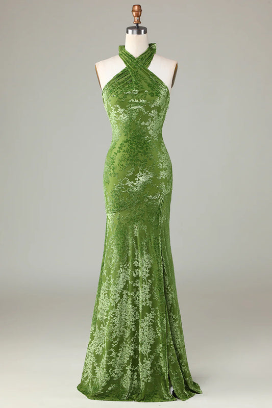Velvet Premium Olive Slim Fit Sweet Bridesmaid Dress