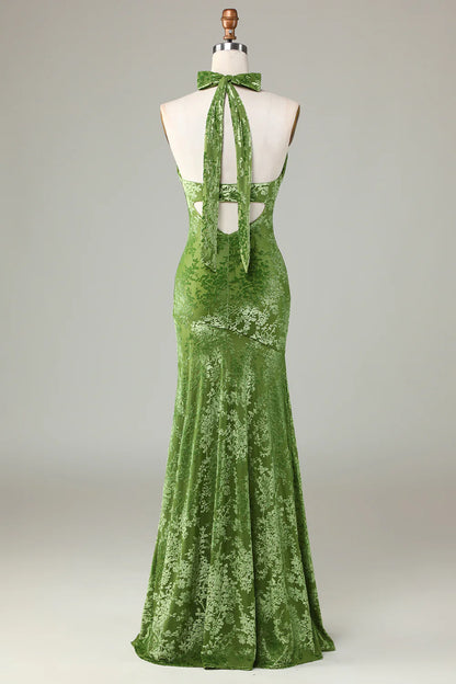 Velvet Premium Olive Slim Fit Sweet Bridesmaid Dress