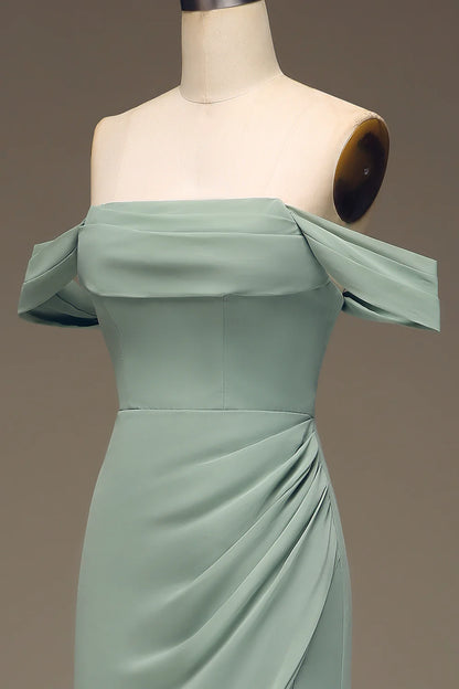 Sexy Off Shoulder Set Chiffon Pleated Long Fit Bridesmaid Dress