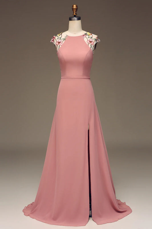 A-line sexy slim fit chiffon embroidered Maxi bridesmaid costume