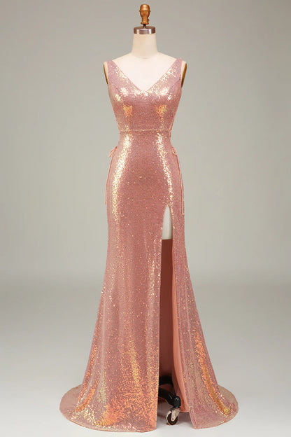 Sparkling powder blusher mermaid prom formal dress