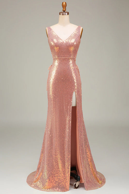 Sparkling powder blusher mermaid prom formal dress