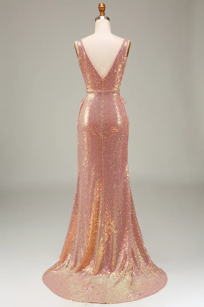Sparkling powder blusher mermaid prom formal dress