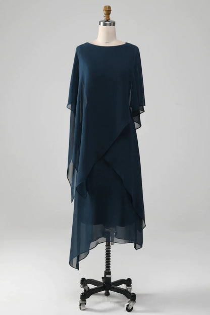 Elegant Navy Blue Chiffon A-line Bride Mom Dress