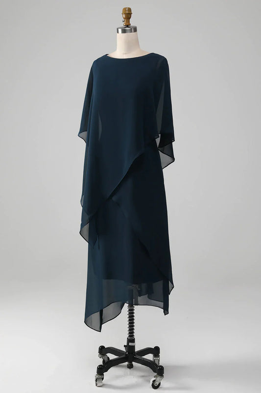 Elegant Navy Blue Chiffon A-line Bride Mom Dress