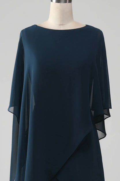 Elegant Navy Blue Chiffon A-line Bride Mom Dress