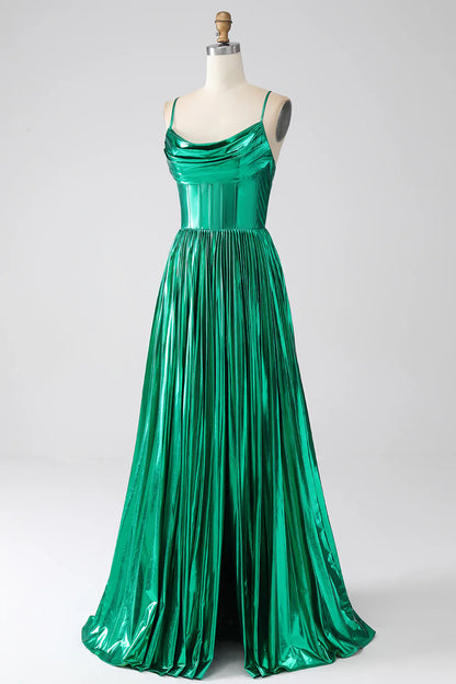 A-line dark green sexy tight fitting corset with slit ball dress
