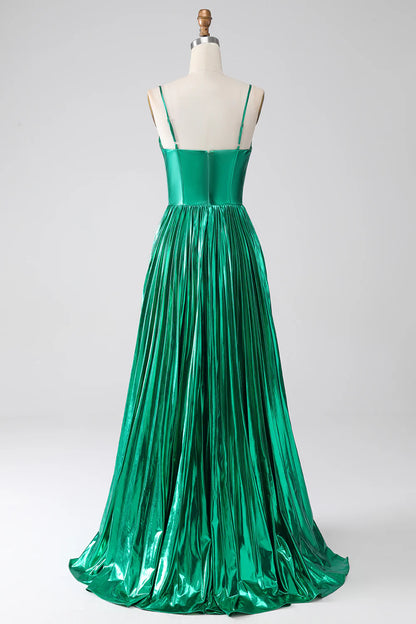 A-line dark green sexy tight fitting corset with slit ball dress