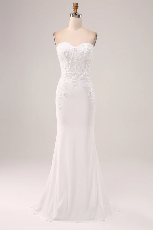 Ivory sexy and elegant strapless mermaid wedding dress