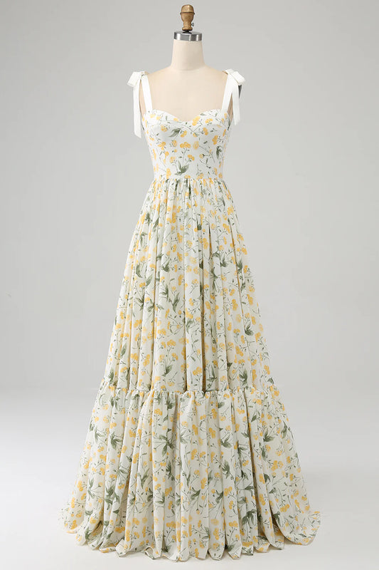 Elegant Ivory A-line Flower Long Dance Party Evening Dress