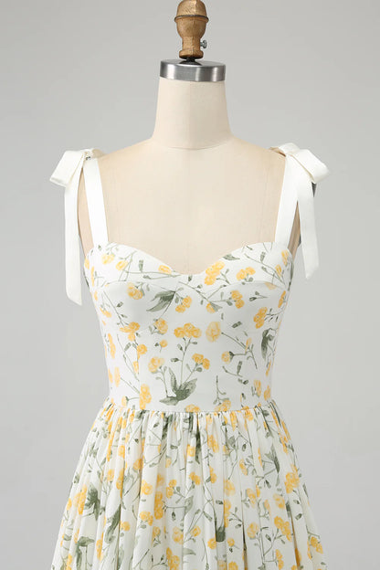 Elegant Ivory A-line Flower Long Dance Party Evening Dress