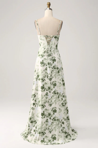 Sexy Naked Neck Green Flower A-line Split Ball Dress