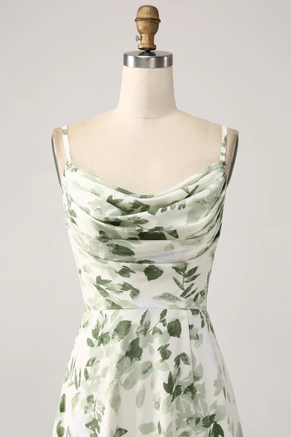 Sexy Naked Neck Green Flower A-line Split Ball Dress