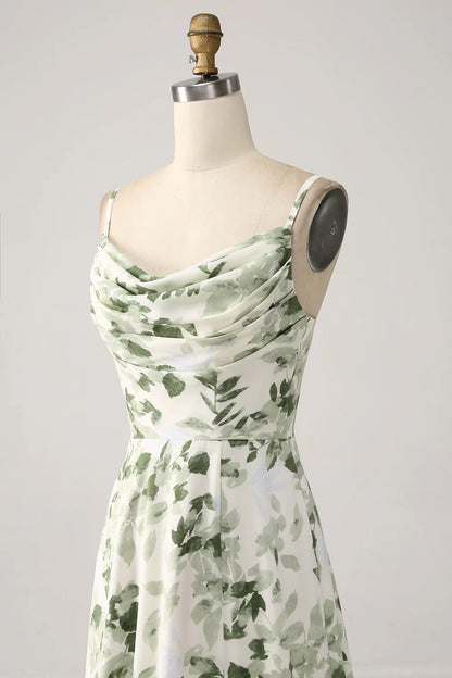 Sexy Naked Neck Green Flower A-line Split Ball Dress