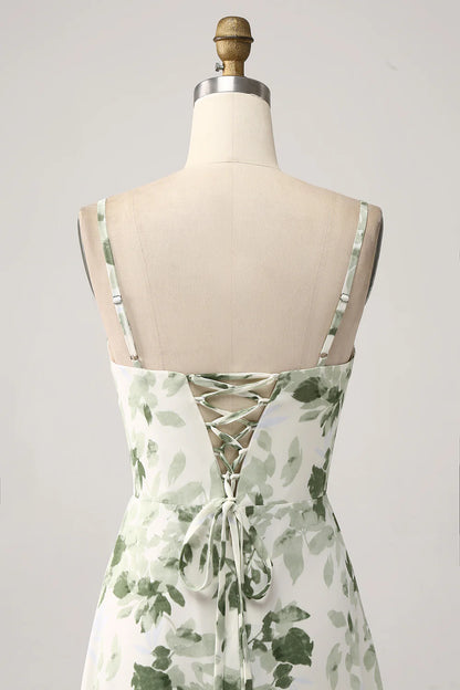 Sexy Naked Neck Green Flower A-line Split Ball Dress