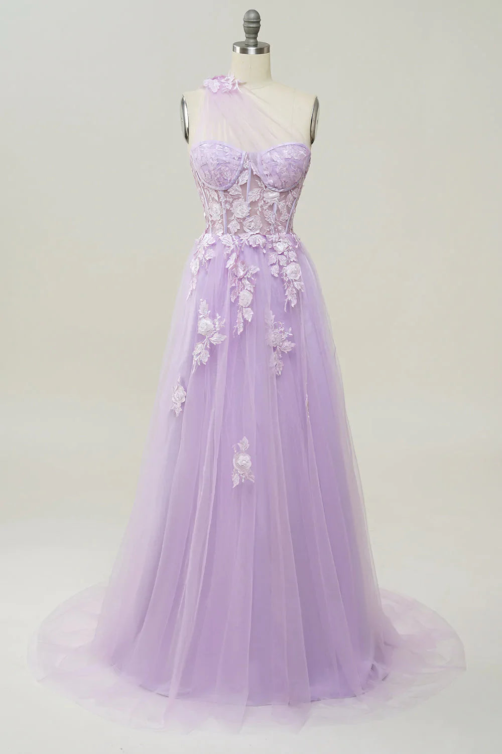 Elegant and sexy one shoulder purple long ball dress