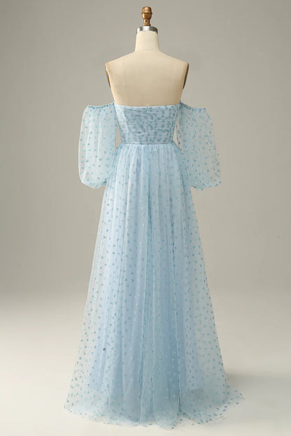 Elegant Sky Blue Sexy Off Shoulder Ball Dress