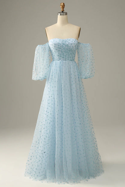 Elegant Sky Blue Sexy Off Shoulder Ball Dress