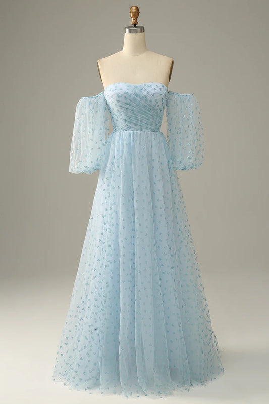 Elegant Sky Blue Sexy Off Shoulder Ball Dress