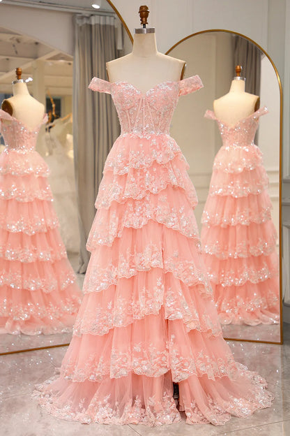 Gorgeous and sexy A-line long layered tight chest dance dress adorned with sequins