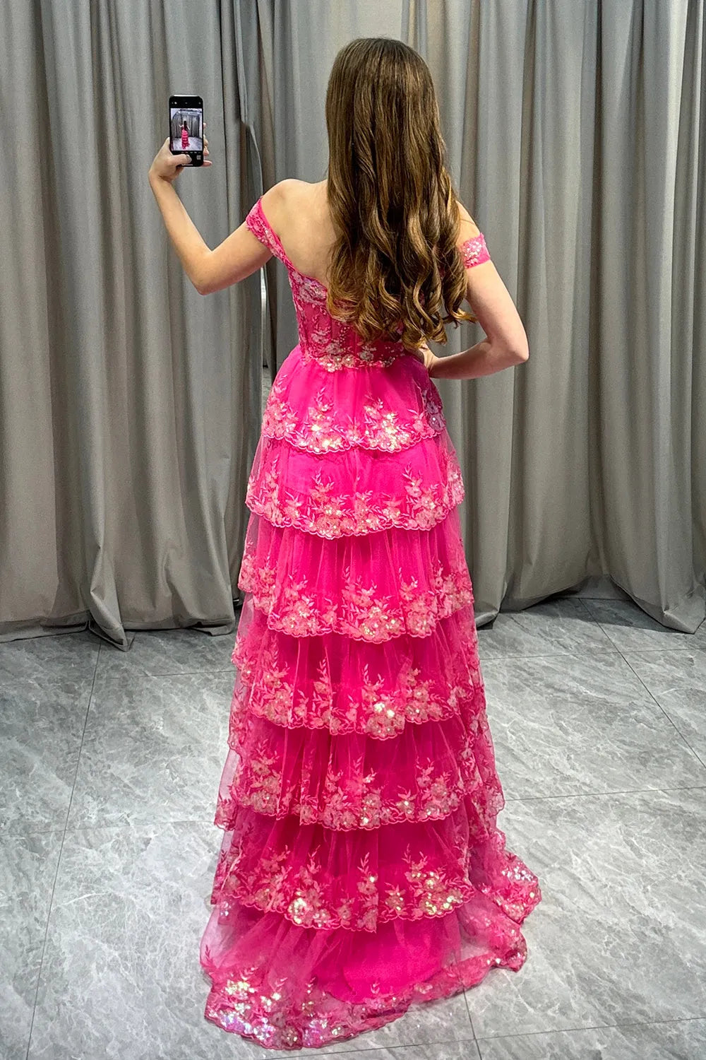 Gorgeous and sexy A-line long layered tight chest dance dress adorned with sequins