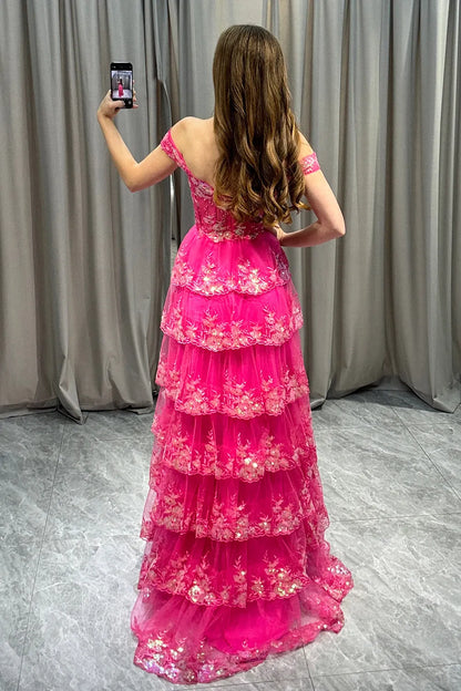 Gorgeous and sexy A-line long layered tight chest dance dress adorned with sequins