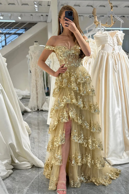 Gorgeous and sexy A-line long layered tight chest dance dress adorned with sequins