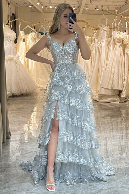 Gorgeous and sexy A-line long layered tight chest dance dress adorned with sequins