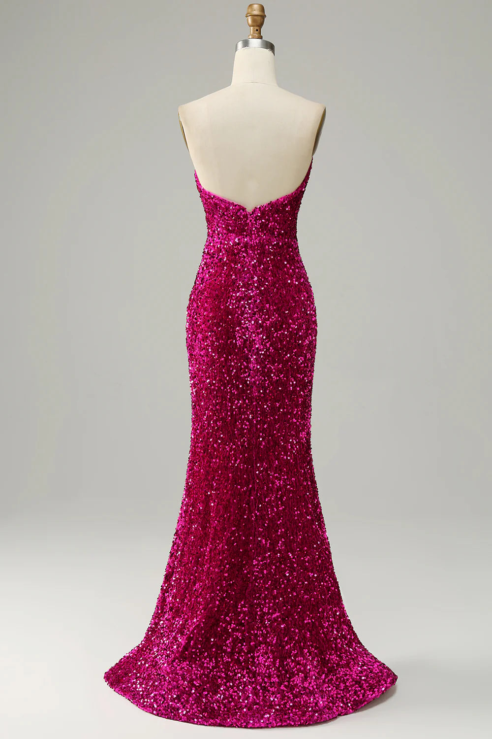 Hot pink, hot and sexy strapless sequin split ball dress
