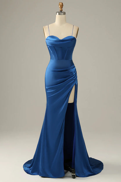 Sweet Blue Italian Noodle Strap Mermaid Ball Dress