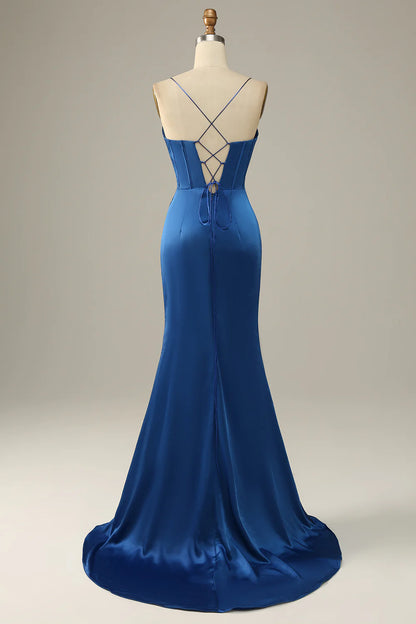 Sweet Blue Italian Noodle Strap Mermaid Ball Dress