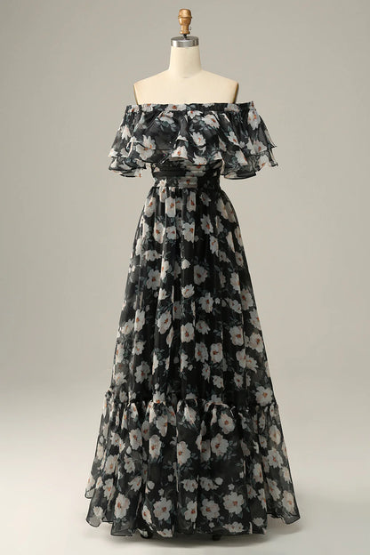 Detachable sexy and elegant strapless black floral shoulder ball dressDetachable sexy and elegant strapless black floral shoulder ball dress