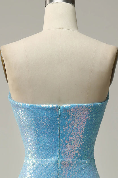 Mermaid Sweet Sweetheart Light Blue Sequin Feather Long Ball Dress