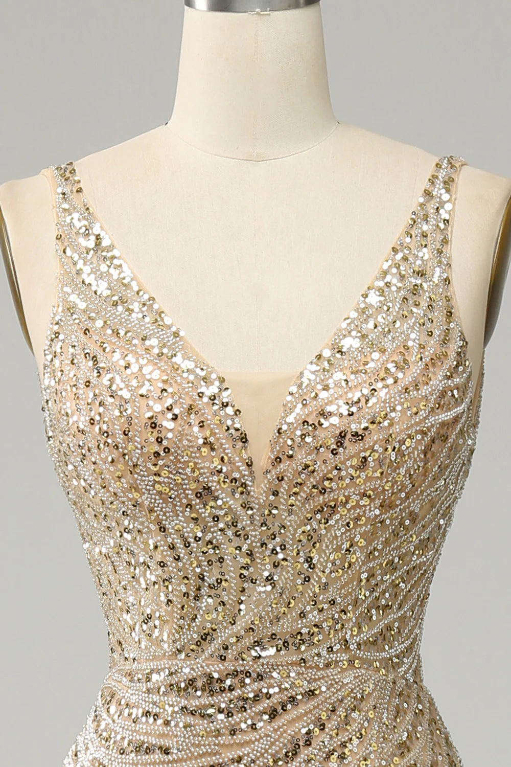 Golden sexy and elegant backless bright sequin ball dress