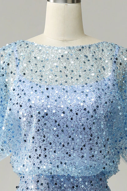 Elegant gray blue sequin wedding dress